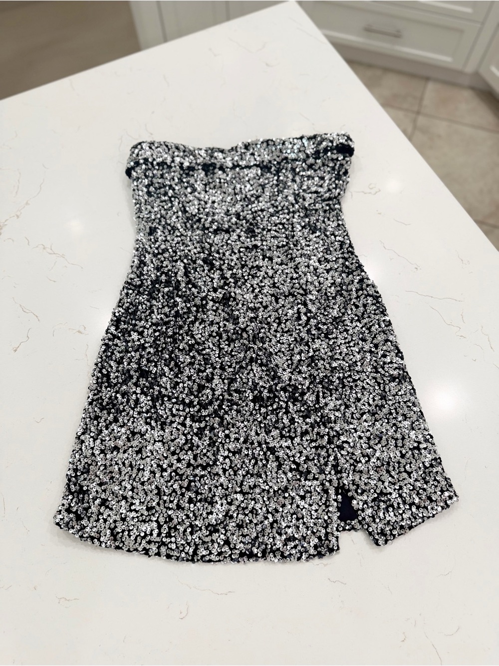 White Birch Silver Sequin Strapless Mini Dress Homecoming - Picture 2 of 8